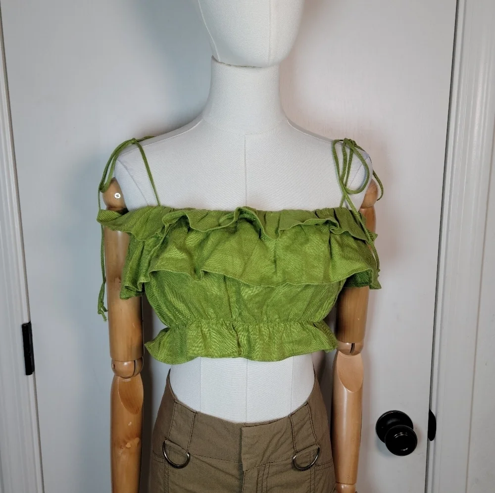Reformation Ruskin Green Linen Crop Top XS Cottagecore Tank